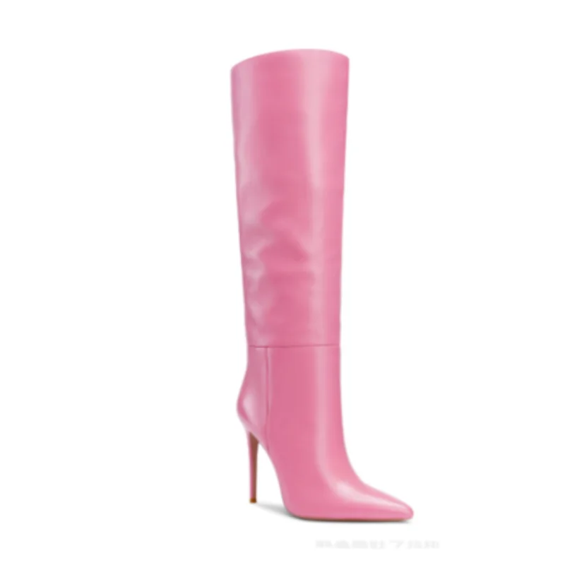 European American High Heels Thin Heels Patent Leather Sleeves Long Boots Velvet Lining Solid Color High Sleeved Women's Boots