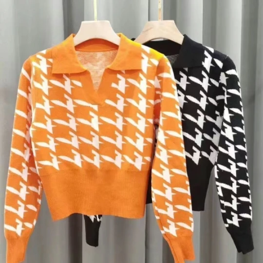 

Новинка, свободные топы из твида с длинным рукавом, приталенный Женский пуловер, вязаный свитер, джемпер, весенний Топ, одежда из ткани для женщин и девушек