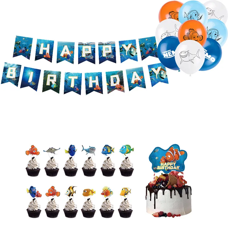 

Clownfish Finding Nemo Themed Birthday Party Supplies Disposable Cake Decorating Latex Balloon Banner Baby Shower Kid Girl Gift