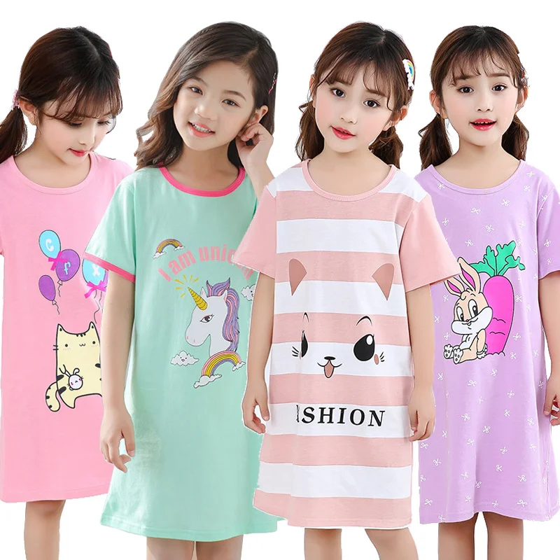 

Kids Girls 100% Cotton Nightgown Cartoon Nightdress Girl Sleepwear Nightie Summer Short Sleeves Nightwear Children Clothes