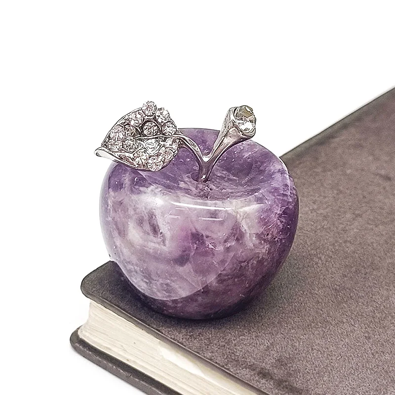 

1PC Stereoscopic Room Ornament Healing Crystal Gemstone Crafts Apple Statue Home Decoration Natural DIY Carved