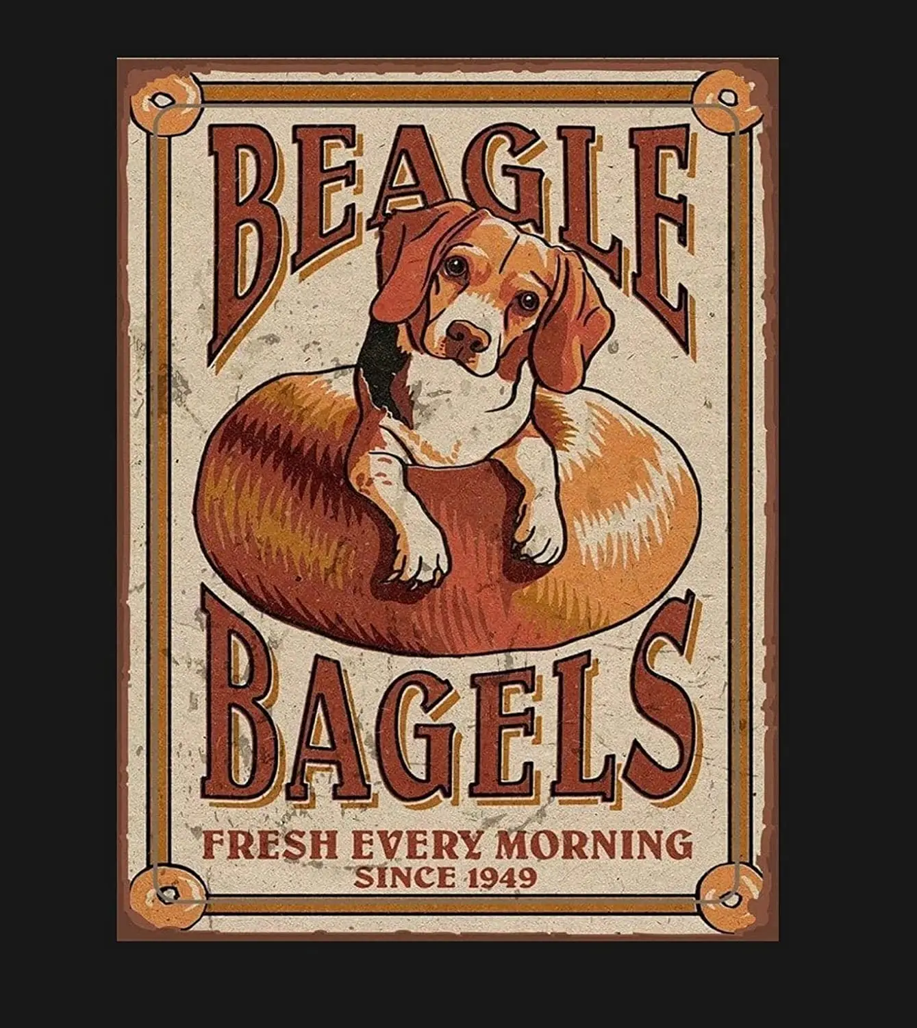 Metal Tin Sign Wall Decor, Vintage Beagle Bagels Sign, Kitchen Sign, Vintage Sign, Retro Wall Sign, Beagle Sign, Funny Sign