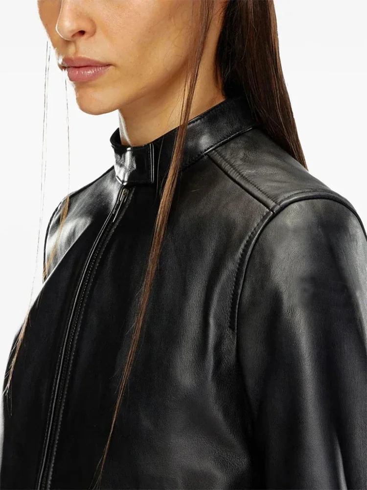 Женская Черная винтажная матовая куртка из искусственной кожи пальто женское