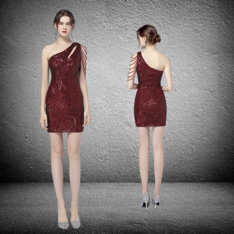 New Hot Selling Beads Vintage Silver Sequin Evening Dresss Women Sexy Bodycon Dress Short Party Prom Dress