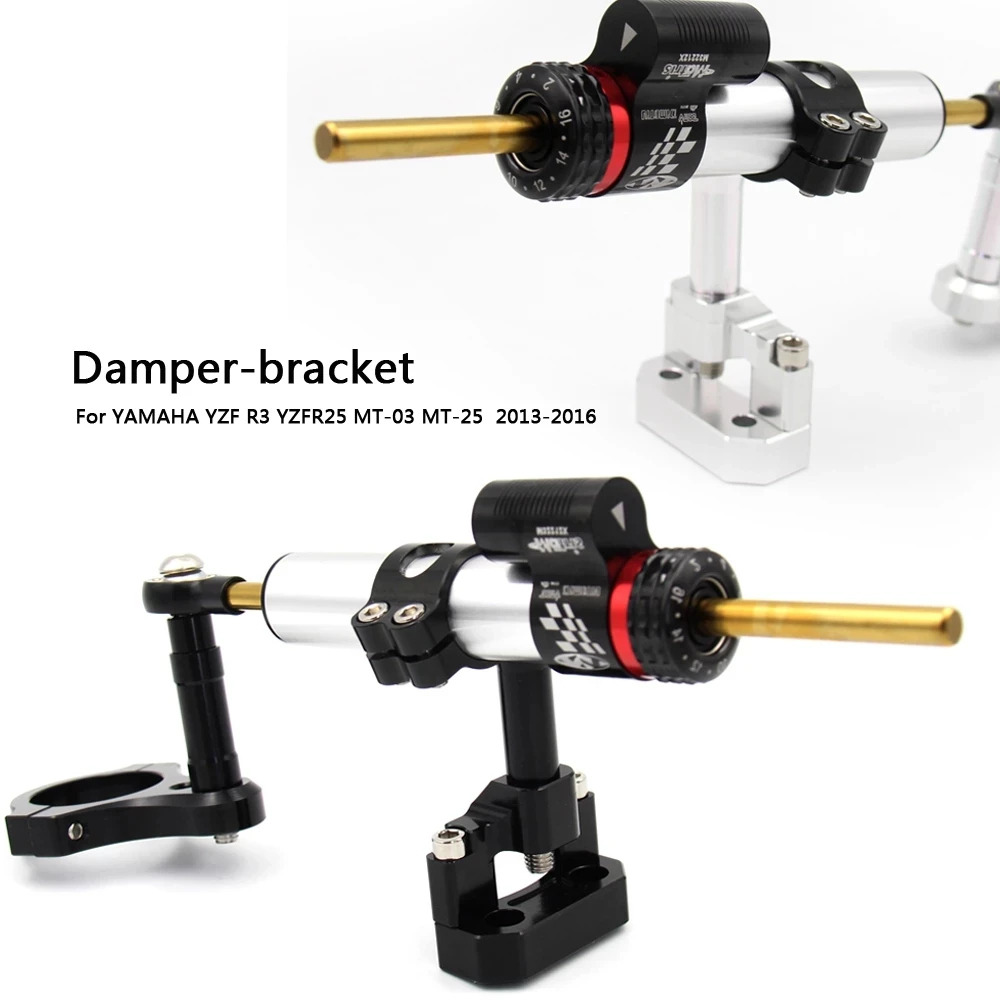 

CNC Aluminum Adjustable Motorcycles Steering Stabilize Damper Bracket Mount Kit For YAMAHA YZF R3 YZFR25 MT-03 MT-25 Silver