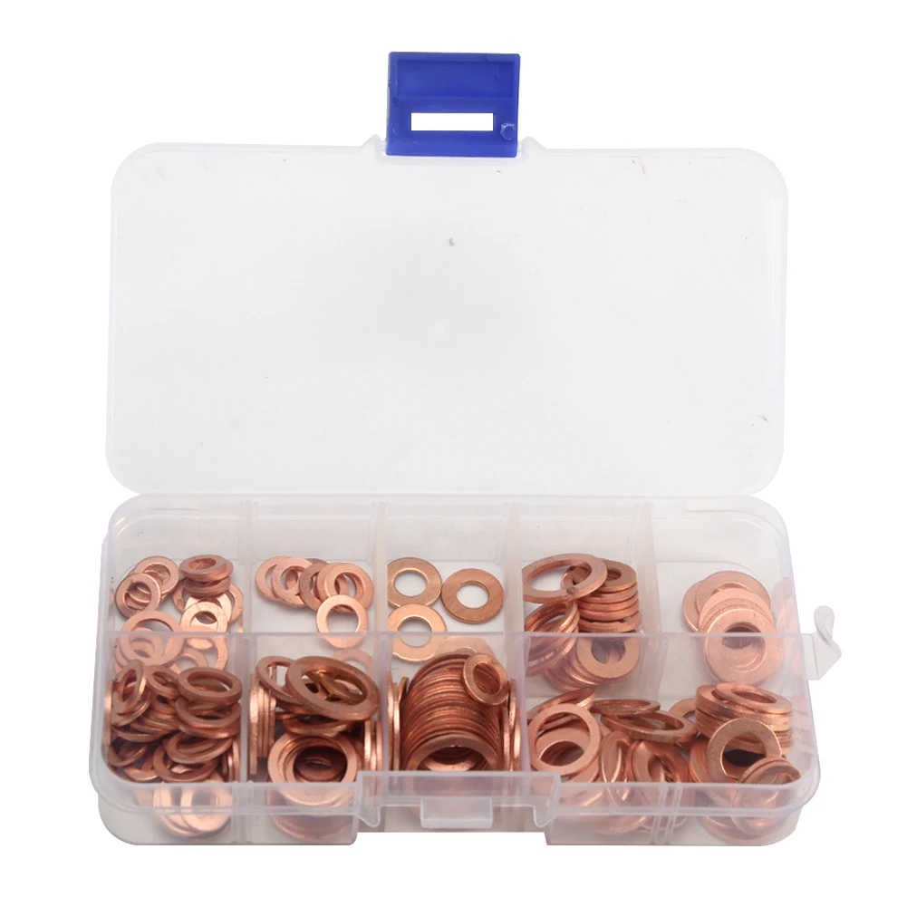 

Hardware Accessories 130x68x22mm -M14 Copper Washer Assortment Flat Ring Seal Copper Washer Gasket Kit Set with Box