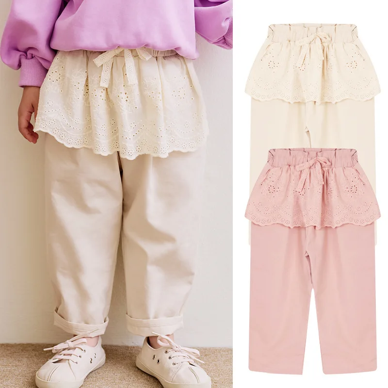 

Брюки для маленьких девочек, с эластичной талией и кружевом
