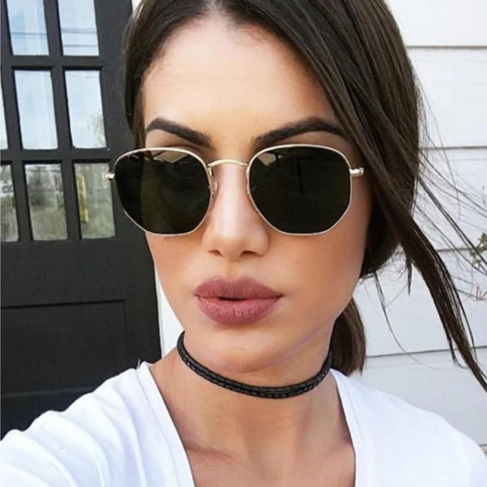 Klassnum Женская ретро - многоугольная металлическая рама солнцезащитные очки