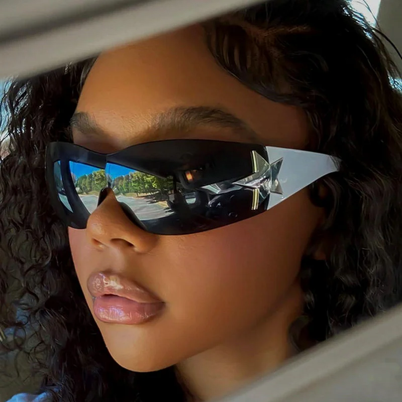 

Fashion Punk Y2K Sunglasses for Women Men Trendy Wrap Around Sun Glasses Shades Star Decoration Eyewear UV400 Goggles Eyeglasses