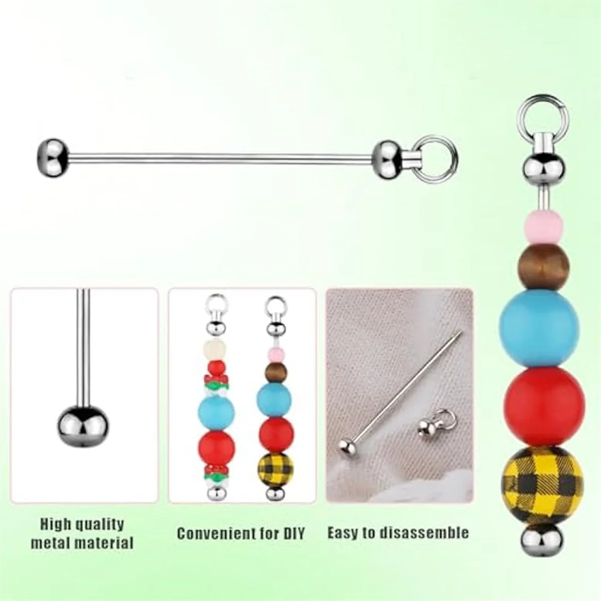 50Pcs Blank Beadable Keychain Bars Metal DIY Bead Bar Charms Eady Detachable Key Chain Making Accessories