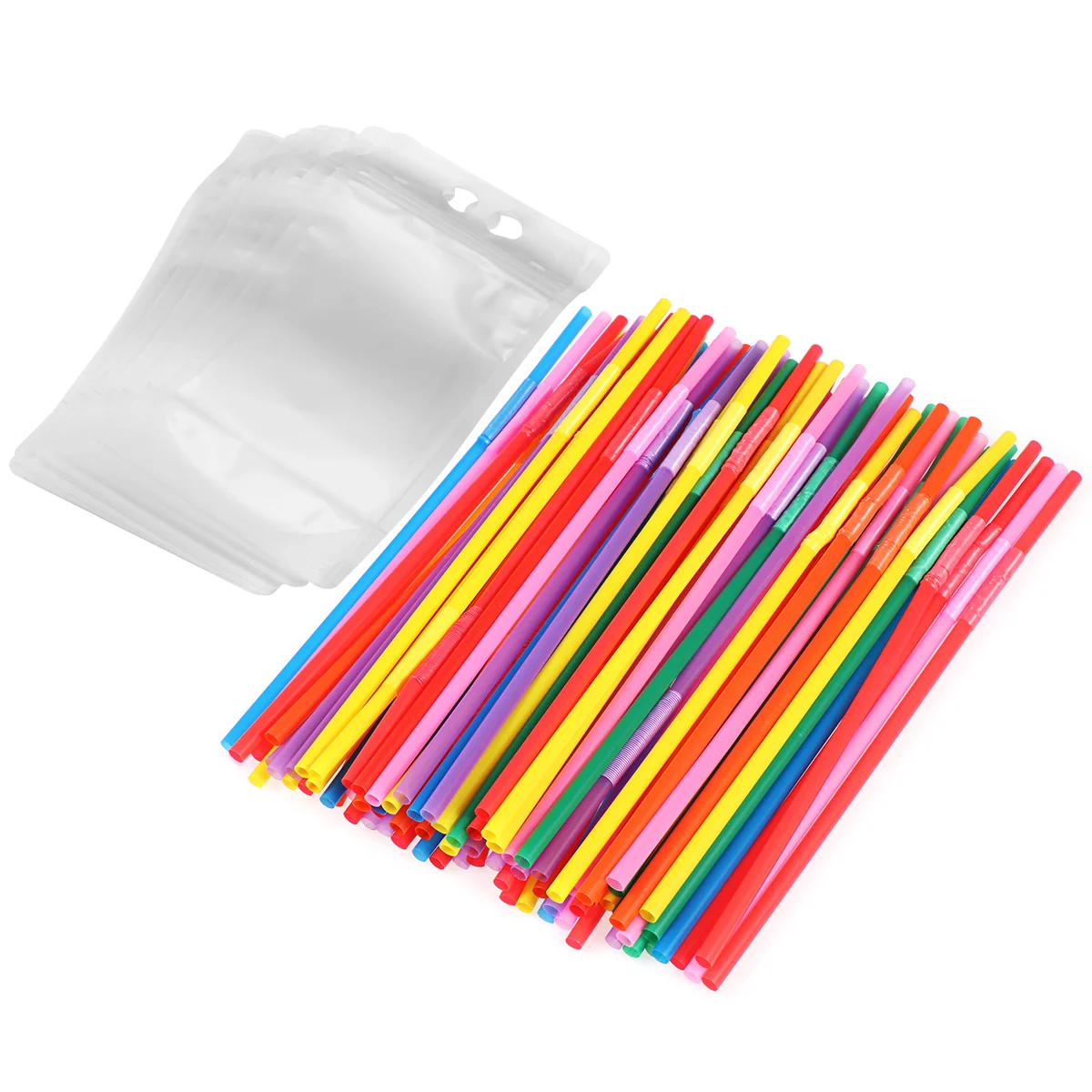 

OUNONA 100PCS Disposable Colorful Straws and 100PCS Matte Transparent Drink Pouches Handheld Drink Container Set