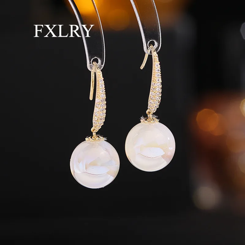 FXLRY циркониевые медные геометрические дорожные памятные жемчужные платиновые серьги-гвоздики для женщин ювелирные изделия