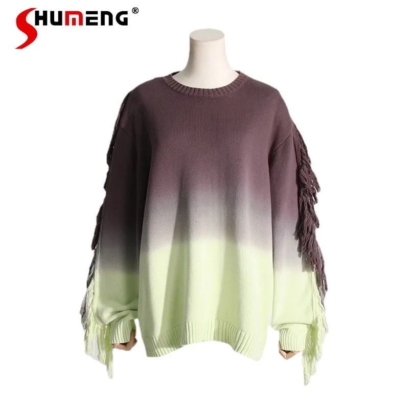 

Gradient Women's Clothing Brushed Knitted Top 2023 Autumn And Winter New Fashion Trendy Design Sweater Ladies Knitwear Pullovers