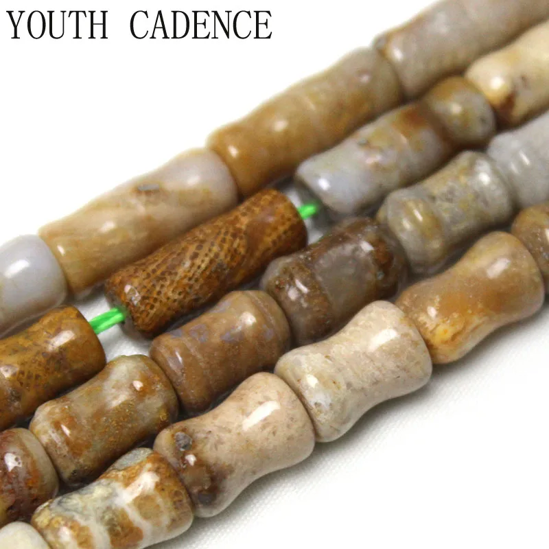Natural Stone Bamboo Joint Shape Yellow Chrysanthemum Coral Jades Loose Spacer Beads For Jewelry Making DIY Bracelet Necklace