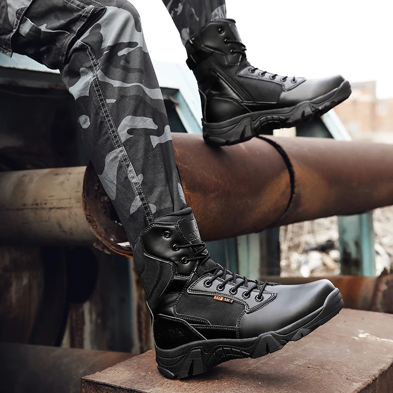 Men's Military Boot Combat Mens Ankle Boot Tactical Big Size 39-46 Army Boot Male Shoes Work Safety Shoes Motocycle Boots