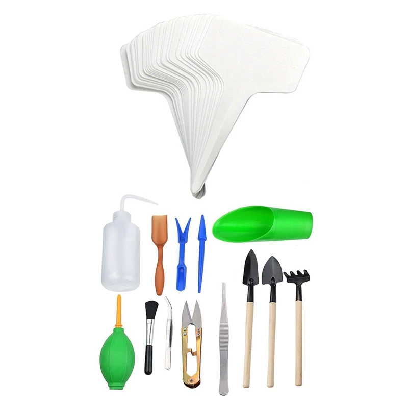 

50Pcs Plastic Plant T-Type Tags Markers Nursery Garden Decoration Tags & 13Pcs Mini Garden Hand Tools