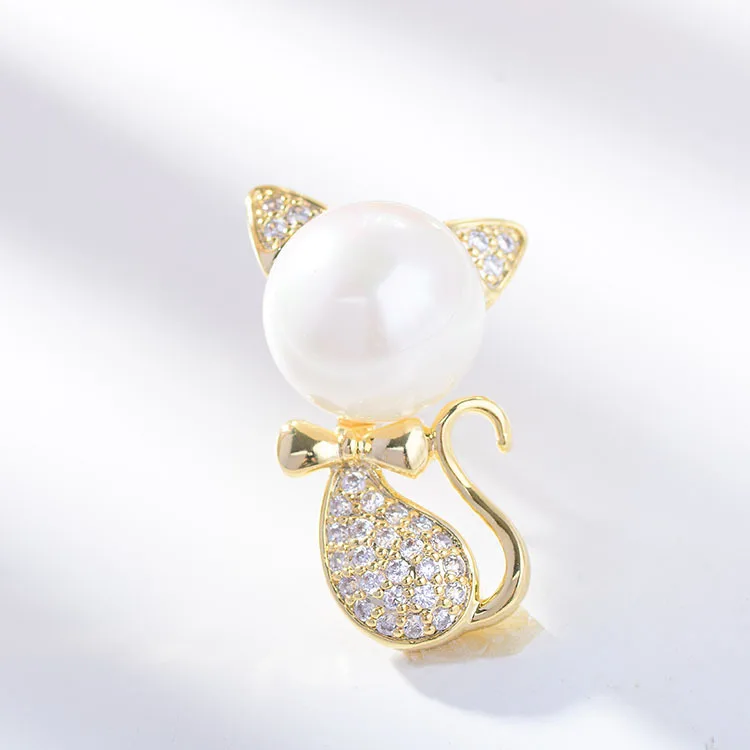 

Copper Little Cat Brooches for Women OL Lady Pins Zircon Delicate Brooches for Women Bridal Gift Dress Accessories Elegant Pin