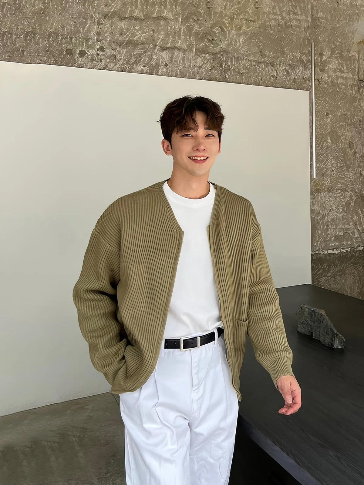 Men's Knitted Open Cardigan Spring Autumn Sle Simple Casual Lazy Sweater High Texture Feeling Long Sleeve round Neck Solid ... |