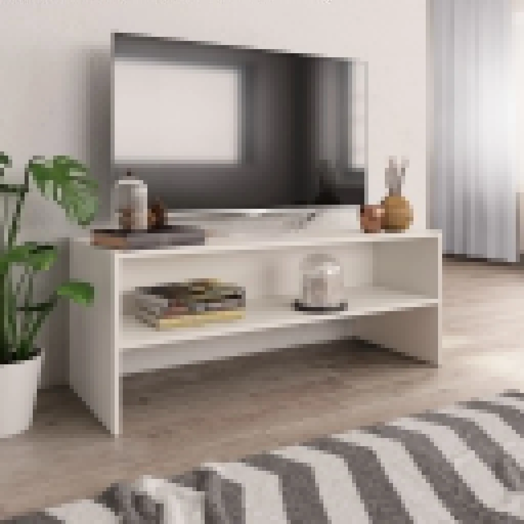 

TV Media Console Television Entertainment Stands Cabinet Table Shelf White 39.4"x15.7"x15.7" Chipboard