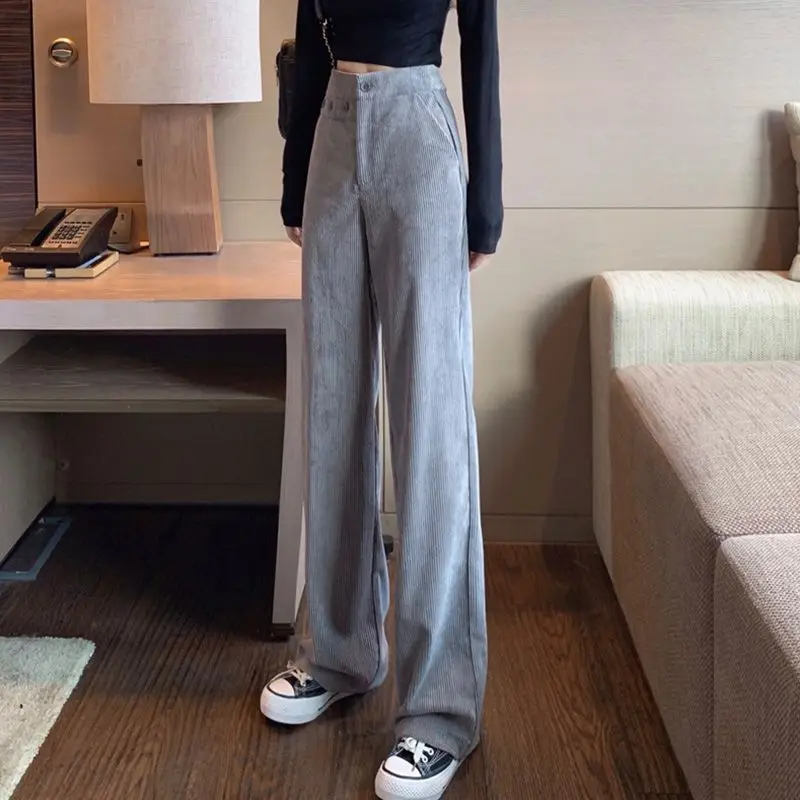 Temperament Vintage Harajuku Trousers Spring Autumn Wide Leg 2022 New Korean Women's Clothes Pockets Chic High Straight Pants