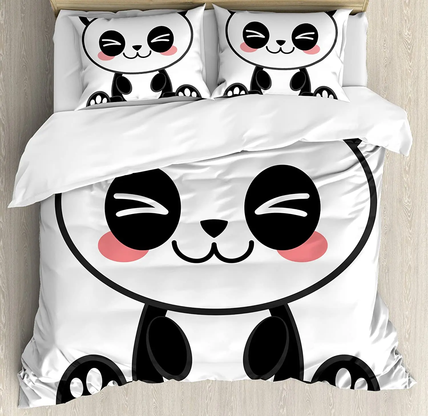 

Anime Bedding Set For Bedroom Bed Home Cute Cartoon Smiling Panda Fun Animal Theme Japanes Duvet Cover Quilt Cover Pillowcase