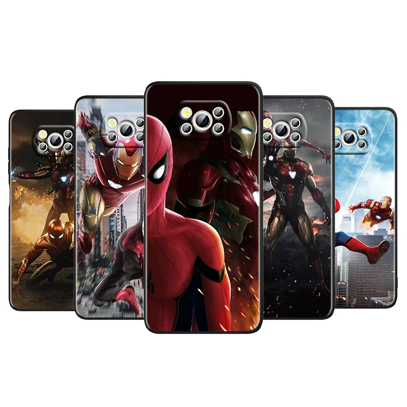

Avengers Iron Man Spiderman For Xiaomi Poco M4 X3 F3 GT NFC M3 C3 M2 F2 F1 X2 Pro Mi Mix3 Soft Silicone Black Phone Case Cover