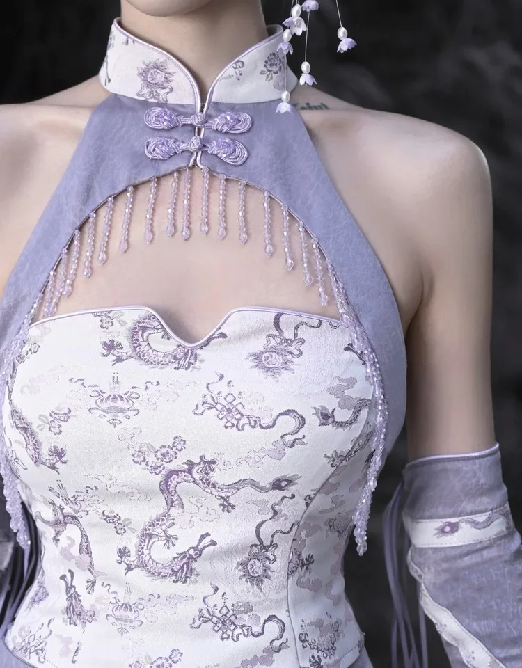 Оригинальный фиолетовый топ с бретелькой на шее и кристаллами тонкая майка