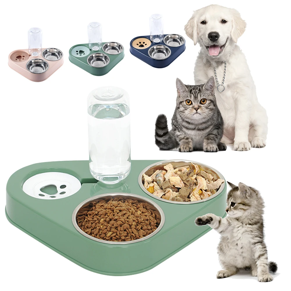 

Automatic Drinking Pet Bowl Dog Bowl Cat Feeder Bowl With Dog Water Bottle Cat Food Bowl Pet Stainless Steel Double 3 Bowl