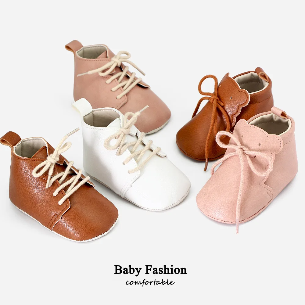 New Baby PU Leather Shoes Unisex Lacing Soft Sole Animal Newborn Toddler Crib Flats First Walkers Retro Casual Boy Girl Shoes