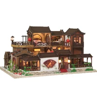DIY Wooden Doll House Miniature Building Kits Chinese Ancient Town Dollhouse With Furniture Light Casa Toys for Girls Gifts