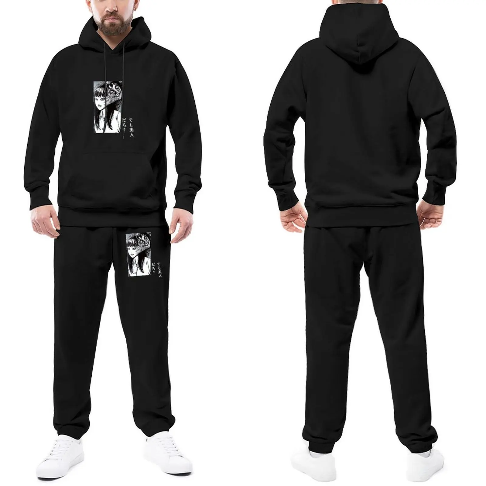 

Tracksuit Set Tomie Junji Ito Custom Jogger Sets Men Horror Manga Hooded Set Winter Funny Hoody Sweatpant Set Large Size