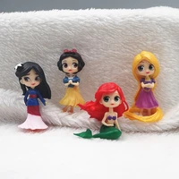 4pcsset disney princess snow white ariel rapunzel mulan anime figure q version collectible model kawai birthday cake decoration