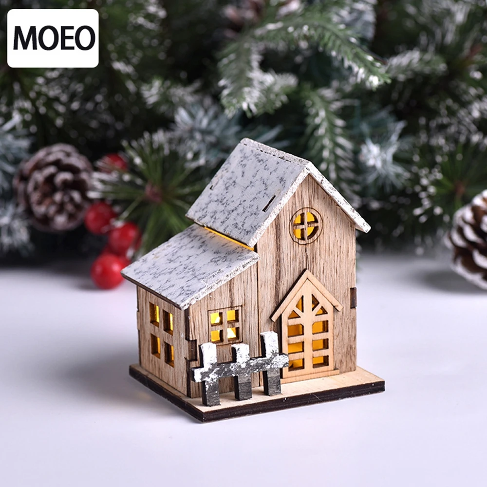 Christmas new style decoration luminous log cabin LED wooden Christmas small house Christmas table top ornaments