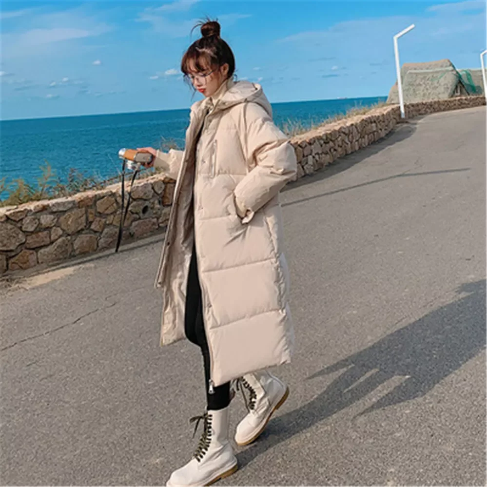 New2022 casual mid-length down padded jacket women's long section over the knee 2021 new loose and thick fashion bread jacke