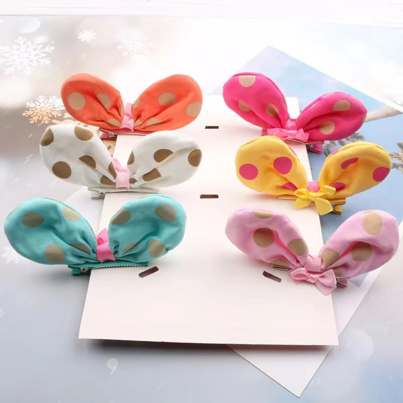 

10Pcs/Lot Polka Dot Fabric Hairpin Handmade Rabbit Ears Bow Hair Clip Fashion Baby Girl Bowknot Headwear Hair Accessories