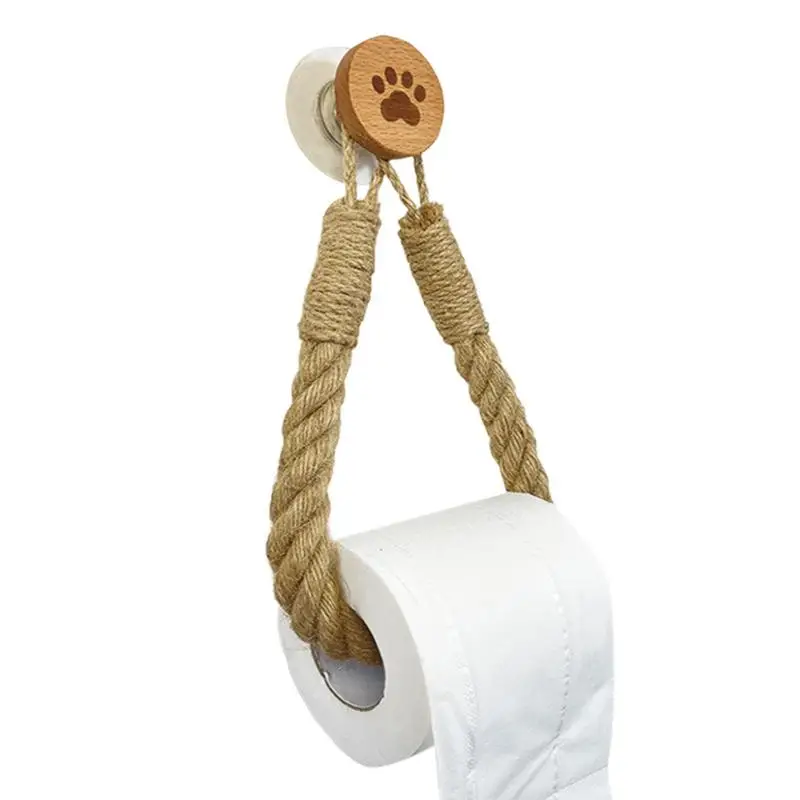 

Coastal Toilet Paper Holder Natural Rope Toilet Paper Holder Punch Free Towel Rack With Wooden Hook Wall-Mounted Holder For Home