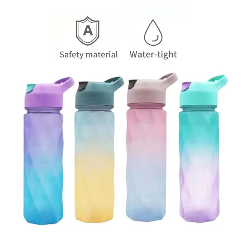 

600MLGradient Water Bottle With Straw Sport Water Bottle Drinking Bottles Outdoor Travel Gym Fitness Jugs For girls Adult New