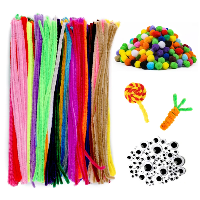 

Fenrry Plush Stick Pompoms Kit Multicolor Chenille Stems Pipe Cleaners Educational DIY Handmade Art Craft Creativity for Kids