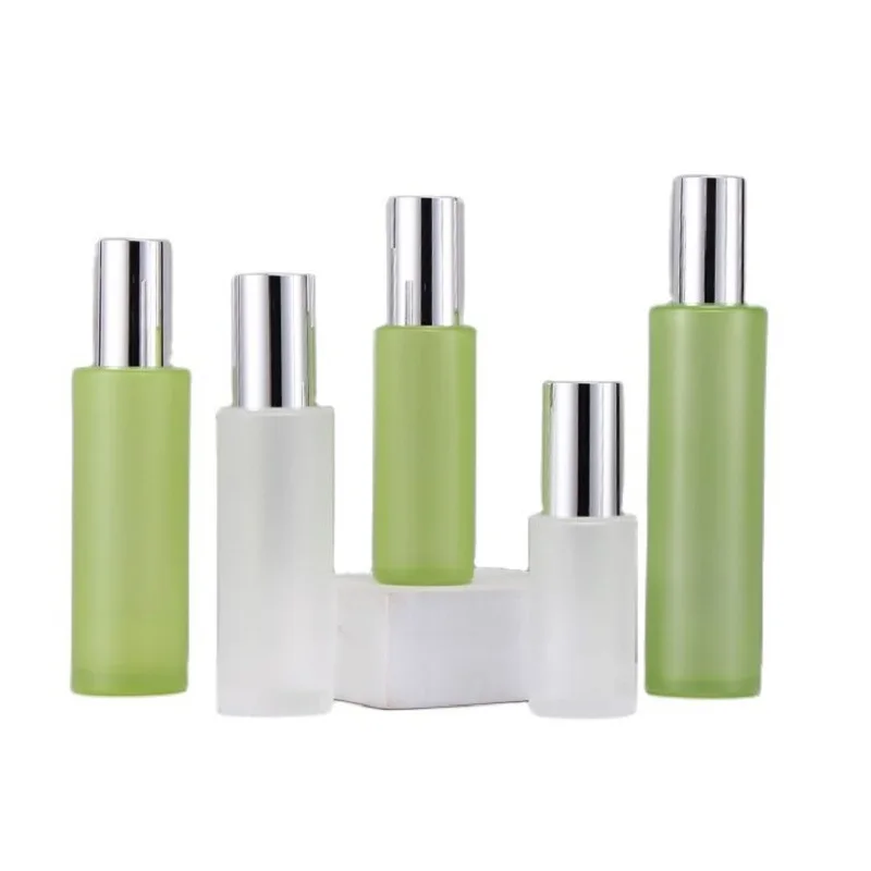 20ml~120ml Toner Water Bottle Clear Frosted Green Glass Pure Dew Essence Liquid Container Skincare Facial Water Bottle 10pcs