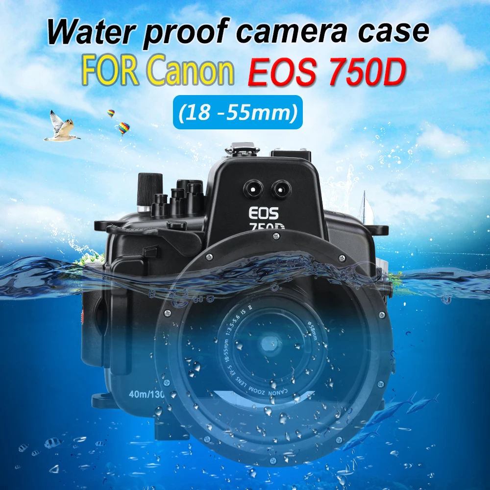 

Водонепроницаемый чехол для подводной камеры Canon EOS 750D, 40 м, 130 футов, с объективом 18-55 мм