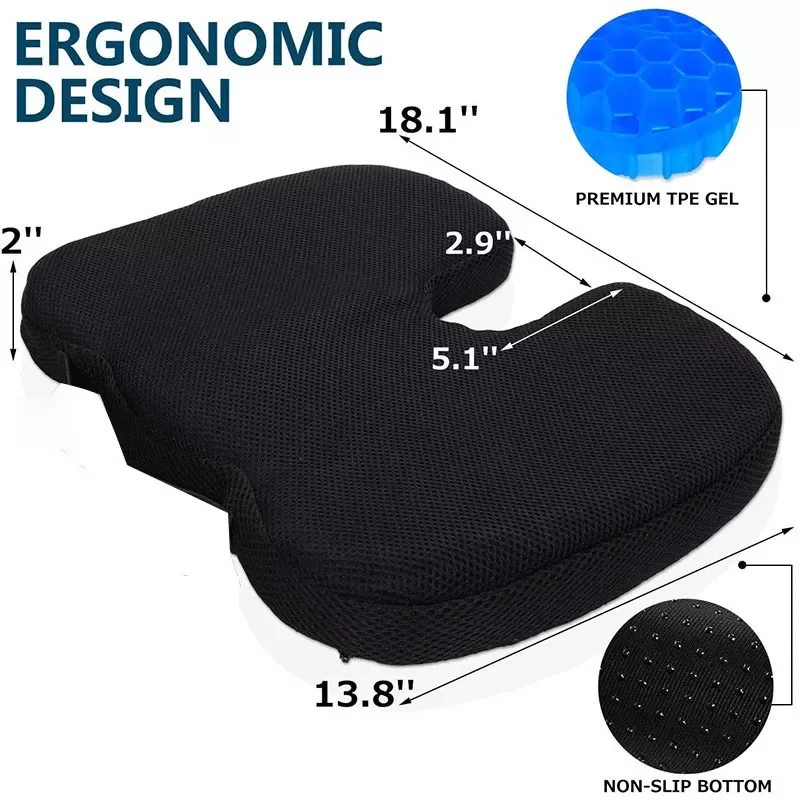 

Breathable Cushion Ice Pad Non-Slip Orthopedic Gel Memory Foam Coccyx Cushions for Summer Pain Office Chair Car Black Red