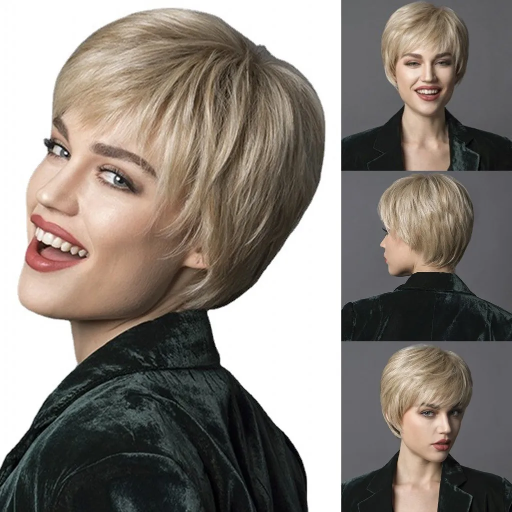 JOY&BEAUTY Blonde Short Straight Synthetic Hair Wigs Synthetic Wigs With Side Swept Bangs Natural Wigs