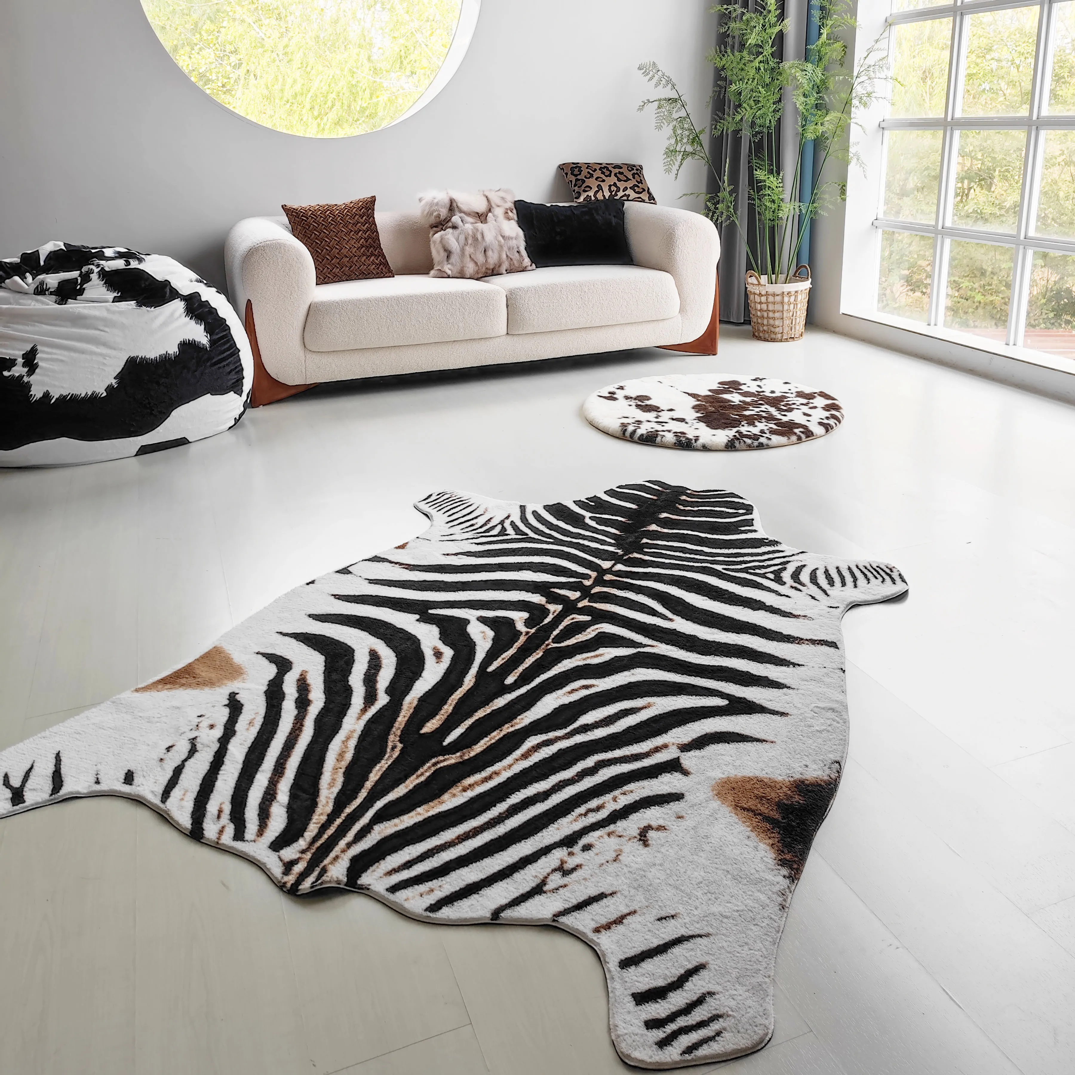 

Zebra Print Rug Faux Fur Hide Rugs for Living Room Bedroom Cute Animal Print Carpet Western Home Decor Soft Skin Area Rug