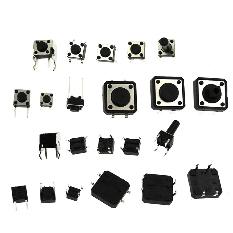 

250Pcs Micro Switch Assorted Push Button Tact Switches 25Types Switch SMD Button Boxed Light Contact Switch Push Button Switch