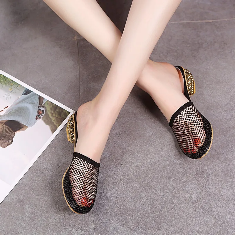 

Summer Sexy Lace Women Sandals Square Heel Beach Slippers Woman Hollow Breathable Shoes Plus Size 43 Fashion Slipper Ladies