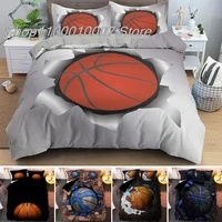 sports balls duvet cover 3d basketball in a hole bedding set twin for boys teens bedroom decor cool basketball comforter cover