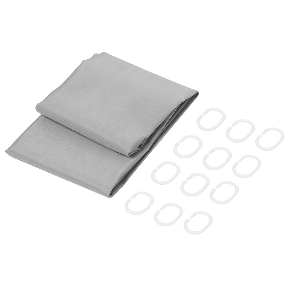 

Household Waterproof Shower Curtain Pure Light Gray Bath Curtain with Hooks Bathroom Supplies200x180cm