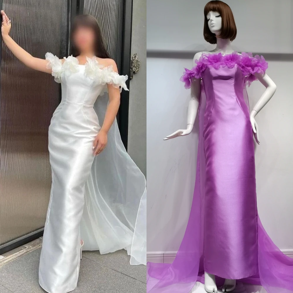 

Prom Dresses Exquisite Simple Off-the-shoulder Sheath Cocktail Tulle Fold SatinOccasion Evening فستان سهرة نسائي 프롬드레스