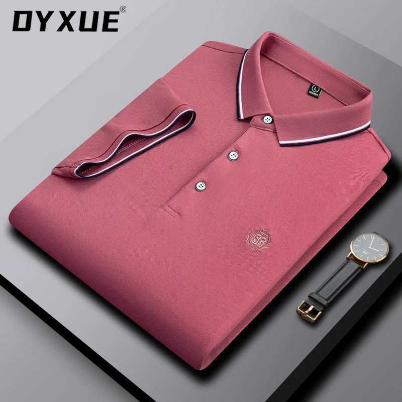 

DYXUE Brand 2022 Luxury Soft Tshirts for Men Designer New Logo Polo Short Sleeve Men's Clothing High-quality Tops Pure Color Top