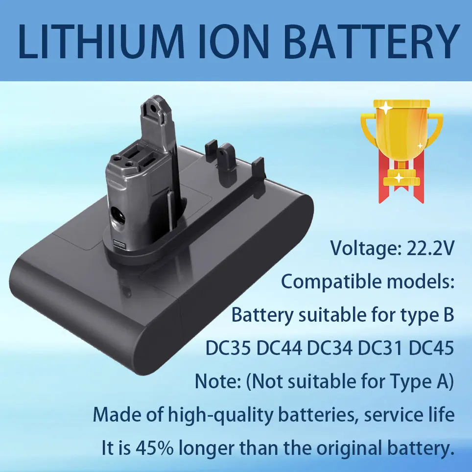 

22.2V B type battery replacement battery DC31 DC34 DC45 animal cordless handheld vacuum cleaner (only for B type)